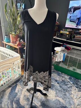 Black V-Neck Asymmetrical Dress with Decorative Hem